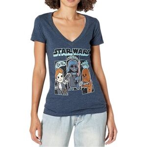 Star Wars Women’s V Neck Graphic Tee Darth Vader Han Solo Shirt Juniors Medium